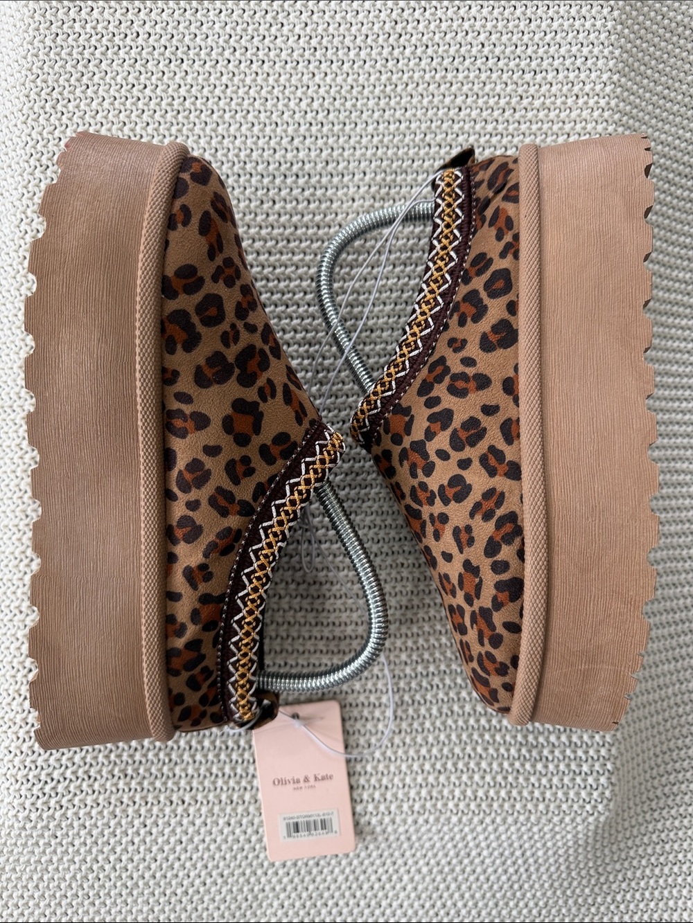 Olivia & Kate Leopard-Print Platform Mules in Tan/Brown - Picture 6 of 13